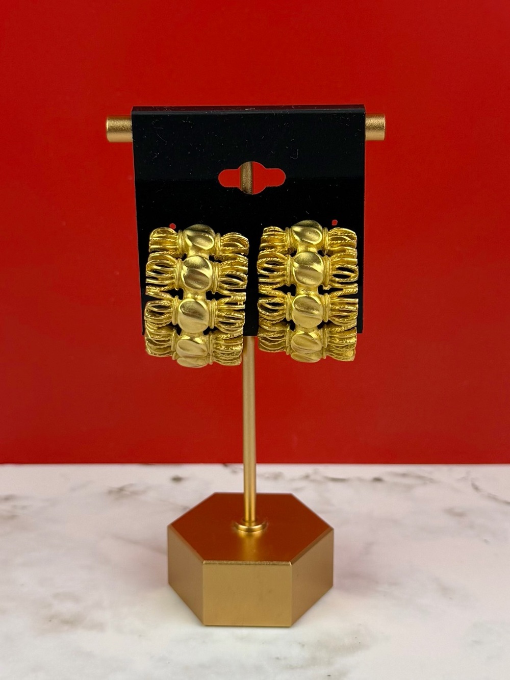 Vintage Givenchy Chunky Textured Gold-Tone J-Hoop Earrings